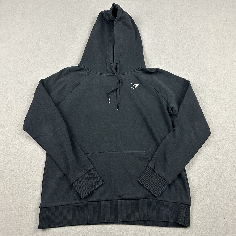 Gymshark Hoodie Women Medium Black Solid Pullover Sweatshirt Drawstring Training